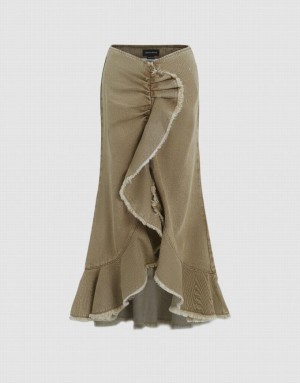 Urban Revivo Ruffle Fishtail Women's Denim Skirt Brown | NFMKIPB-95