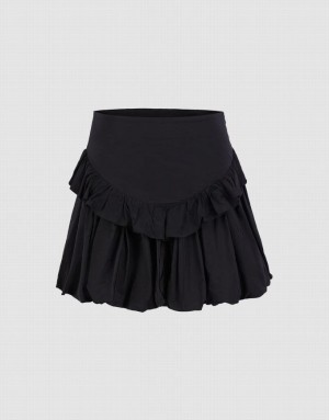 Urban Revivo Ruffled Ruched Women's Skirts Black | VWCLARX-41