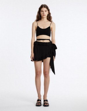 Urban Revivo Ruffled Wrap Women's Skirts Black | AIZGSRW-02