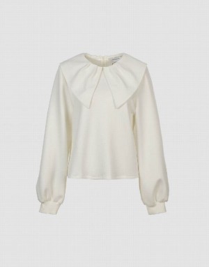 Urban Revivo Sailor Collar Knitted Women's Blouse White | MBOFSEW-98