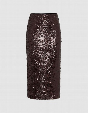 Urban Revivo Sequins Midi Straight Women's Skirts Brown | THEKDVO-28