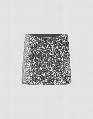 Urban Revivo Sequins Mini Skinny Women's Skirts Silver | LRUZISB-65