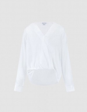 Urban Revivo Silk Effect Wrap Women's Blouse White | HGQAXKD-40