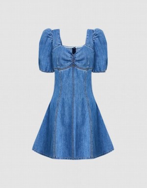 Urban Revivo Skater Women's Denim Dress Blue | KJSRCPQ-83