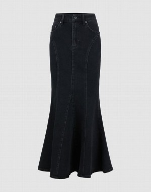 Urban Revivo Skinny Fishtail Women's Denim Skirt Black | YMNASUG-36