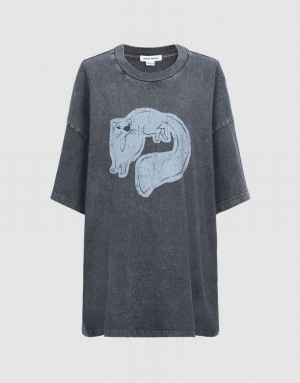 Urban Revivo Skunk Printed Crew Neck Straight Women's T-Shirts Grey | LMRBYUF-28