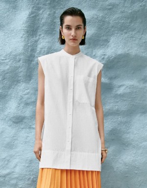 Urban Revivo Sleeveless Button Up Women's Shirts White | YSILDJG-58