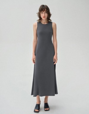 Urban Revivo Sleeveless Crew Neck A-Line Women's Dress Dark Grey | VWICDQU-83