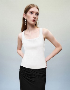 Urban Revivo Sleeveless Crew Neck Skinny Women's Tank Top White | WFEMSQR-78