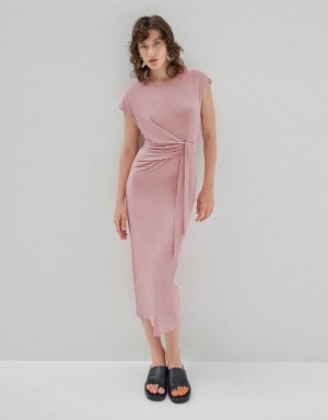 Urban Revivo Sleeveless Crew Neck Skinny Women's Dress Pink | QUCYSDA-51