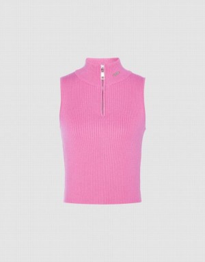 Urban Revivo Sleeveless Knitted Top Women's Cardigan Pink | ZCDBQRA-03