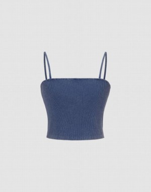 Urban Revivo Sleeveless Off-Shoulder Knitted Top Women's Cardigan Blue | WTIVXYU-45