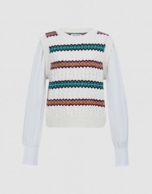 Urban Revivo Spliced Striped Knitted Top Women's Cardigan White | YWKUXSI-27