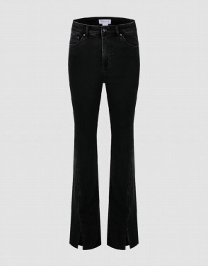 Urban Revivo Split Hem Flare Women's Jeans Black | VFQMSKI-67