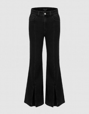 Urban Revivo Split Hem Flare Women's Jeans Black | YZCTJXQ-25