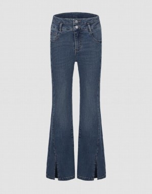 Urban Revivo Split Hem Flare Women's Jeans Blue | JYBGEQR-92