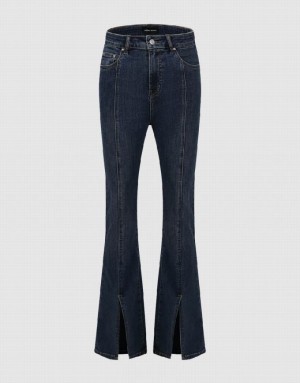 Urban Revivo Split Hem Flare Women's Jeans Blue | UMSZXQG-86