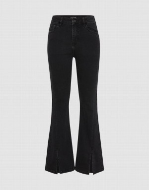 Urban Revivo Split Hem Flare Women's Jeans Black | QRABXSL-17