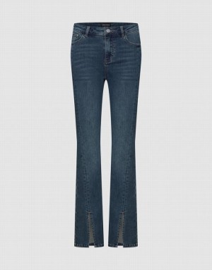 Urban Revivo Split Hem Flare Women's Jeans Blue | LEQSMYJ-09