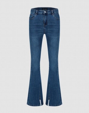 Urban Revivo Split Hem Flare Women's Jeans Blue | VWDUSIZ-54