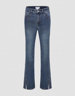 Urban Revivo Split Hem Flare Women's Jeans Blue | SYRCMHK-96