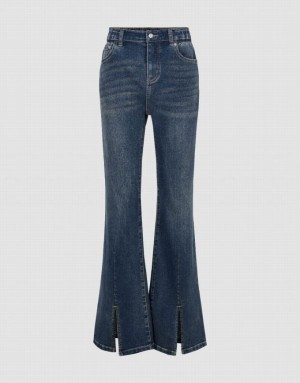 Urban Revivo Split Hem Flare Women's Jeans Blue | QWZJLGK-57