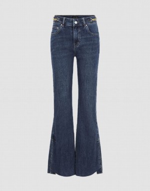 Urban Revivo Split Hem Flare Women's Jeans Blue | MEPXLWD-12