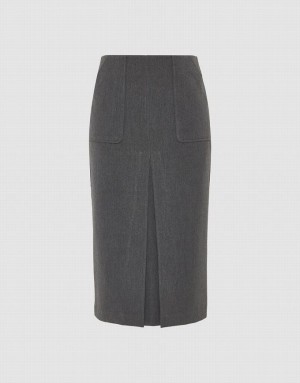 Urban Revivo Split Hem Midi Straight Women's Skirts Grey | IDWTXZG-41