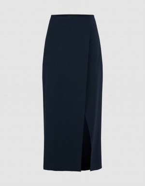 Urban Revivo Split Hem Straight Midi Women's Skirts Navy | UCGIPWQ-20