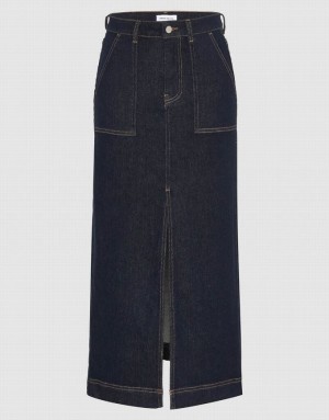 Urban Revivo Split Hem Straight Women's Denim Skirt Blue | UTESWAQ-94