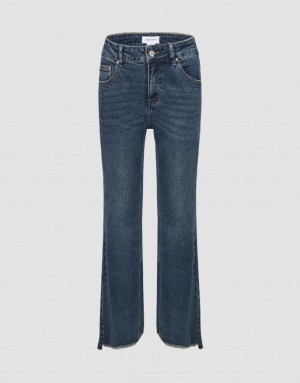 Urban Revivo Split Hem Straight Women's Jeans Blue | GBLTXHK-31