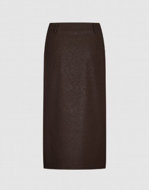 Urban Revivo Split Hem Straight Women's Skirts Brown | HCRGFZA-81