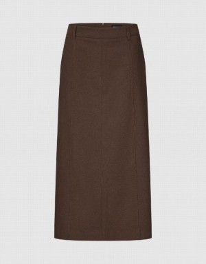 Urban Revivo Split Hem Straight Women's Skirts Brown | GSYRHIU-46