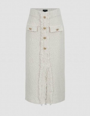 Urban Revivo Split Hem Tweed Knitted Straight Women's Skirts White | QIHONEK-78