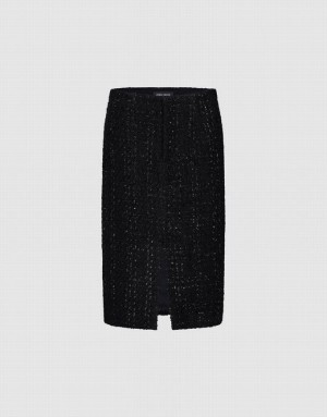 Urban Revivo Split Hem Tweed Straight Women's Skirts Black | ZOBWHLX-27