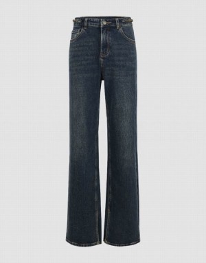 Urban Revivo Split Hem Wide-Leg Women's Jeans Blue | KUPSNTA-06