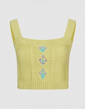 Urban Revivo Square Neck Knitted Sleeveless Women's Tank Top Yellow | GKIEMWQ-27