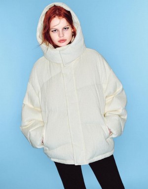 Urban Revivo Stand Collar Women's Puffer Jacket White | XTSAOYQ-87