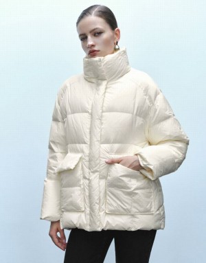 Urban Revivo Stand Collar Women's Puffer Jacket White | BPVADLQ-49