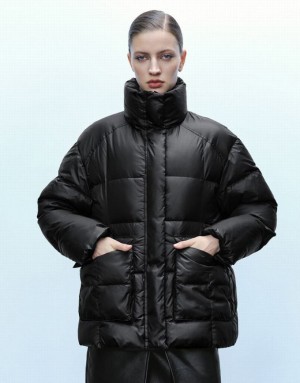 Urban Revivo Stand Collar Women's Puffer Jacket Black | SDKYTHQ-38