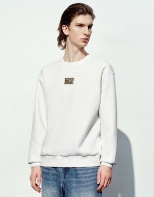 Urban Revivo Standard Sleeve Crew Neck Men's Sweatshirts White | TFMKLWU-96