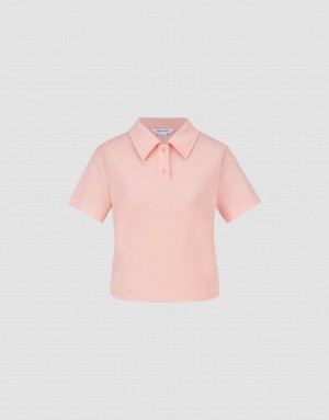 Urban Revivo Standard Sleeve Straight Women's Polo Shirts Pink | HPMRIBJ-05