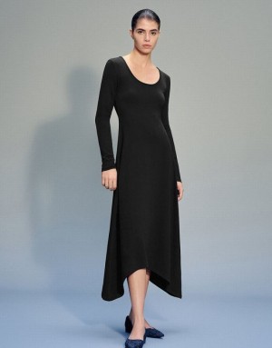 Urban Revivo Standard Sleeve U Neck A-Line Women's Dress Black | ZDGIFXM-81