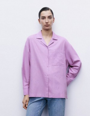 Urban Revivo Standard Sleeve With Pocket Women's Shirts Purple | WSVGMXL-96