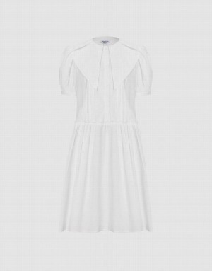 Urban Revivo Statement Collar Puff Sleeve Ruffle Hem Women's Casual Dress White | ZUTIXVJ-14