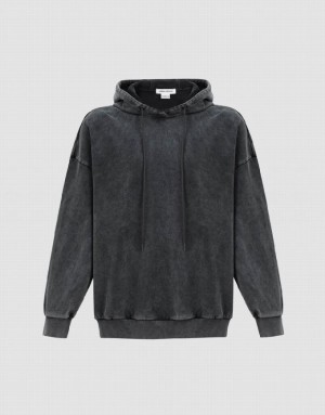 Urban Revivo Straight Hooded Men's Sweatshirts Dark Grey | PFMJHSO-03