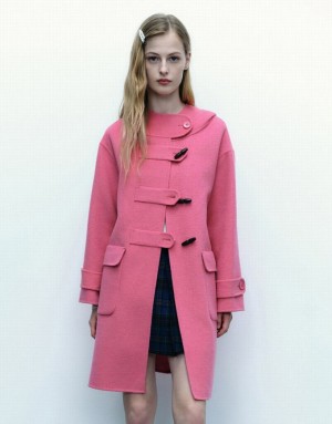 Urban Revivo Straight Longline Woolen Women's Coats Pink | AEBOFZU-35