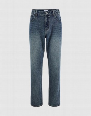 Urban Revivo Straight Men's Jeans Blue | OCEAILV-43