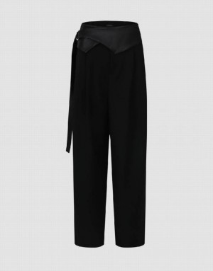 Urban Revivo Straight With Belt Women's Pants Black | GKZPVOM-81