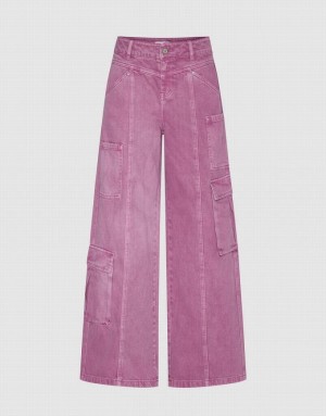 Urban Revivo Straight With Pockets Women's Jeans Purple | QFPNDMT-97